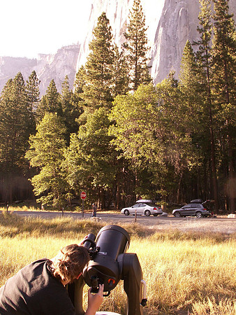 Looking at the climbers in Yosemite