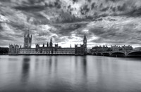 London at sunset - b&w